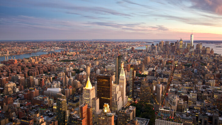 Sunset Aerial View Of New York City